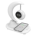 Altavoz Bluetooth Multifuncional en Forma de Luna con Reloj Despertador, Lámpara de Cabecera y Cargador Inalámbrico - Blanco