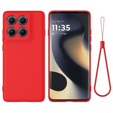 Motorola Edge (2025) Funda de silicona líquida con correa de mano - Rojo