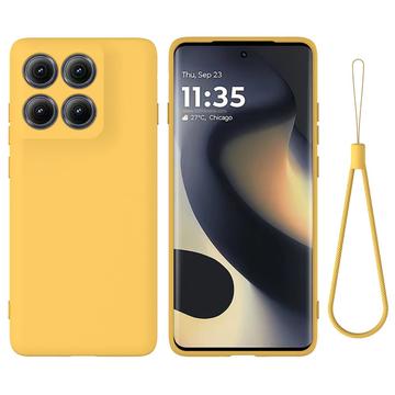 Motorola Edge (2025) Funda de silicona líquida con correa de mano - Amarillo