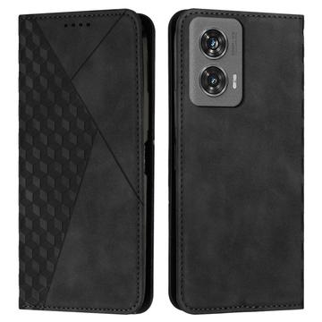 Funda de cartera con diseño de rombos y cierre magnético para Motorola Edge 50 Fusion - Negro