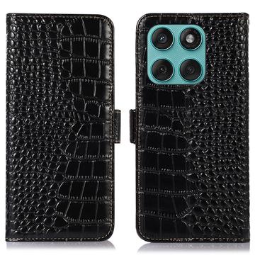 Funda Crocodile con RFID para Motorola Edge 60 Fusion - Estilo Cartera - Negro