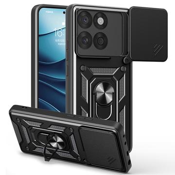 Funda híbrida con anillo giratorio y protector de cámara para Motorola Edge 60 Fusion - Negro