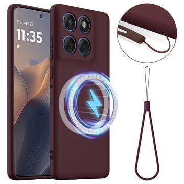 Funda de Silicona Líquida para Motorola Edge 60 Pro - Compatible con MagSafe - Vino Tinto