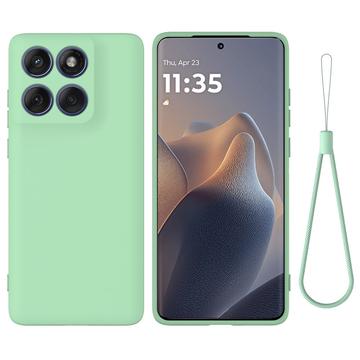 Motorola Edge 60 Pro Funda de silicona líquida con correa de mano - Verde