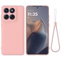 Motorola Edge 60 Pro Funda de silicona líquida con correa de mano - Rosa