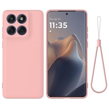 Motorola Edge 60 Pro Funda de silicona líquida con correa de mano - Rosa