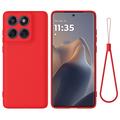 Motorola Edge 60 Pro Funda de silicona líquida con correa de mano - Rojo