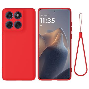 Motorola Edge 60 Pro Funda de silicona líquida con correa de mano - Rojo
