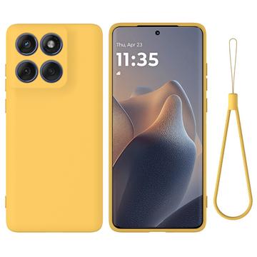 Motorola Edge 60 Pro Funda de silicona líquida con correa de mano - Amarillo