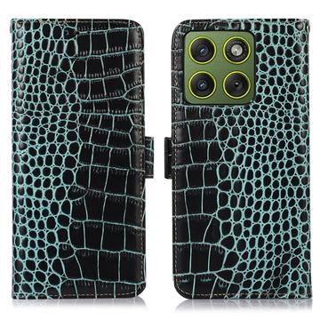 Funda Crocodile con RFID para Motorola Edge 70 - Estilo Cartera - Verde