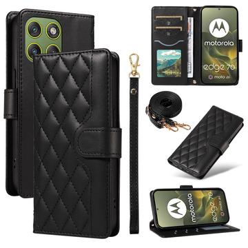 Funda acolchada de lujo para Motorola Edge 70 - Estilo Cartera - Negra