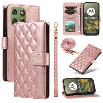 Funda acolchada de lujo para Motorola Edge 70 - Estilo Cartera - Oro Rosa