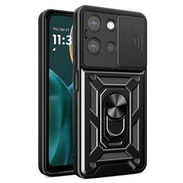 Funda híbrida con anillo giratorio y protector de cámara para Motorola Moto G (2025) - Negro