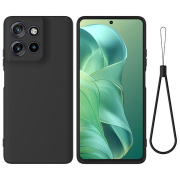 Motorola Moto G Power (2025) Funda de silicona líquida con correa de mano - Negro