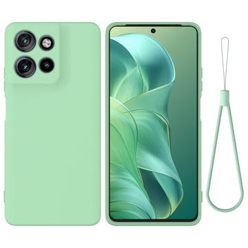 Motorola Moto G Power (2025) Funda de silicona líquida con correa de mano - Verde