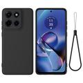 Motorola Moto G Stylus 5G (2025) Funda de silicona líquida con correa de mano - Negro