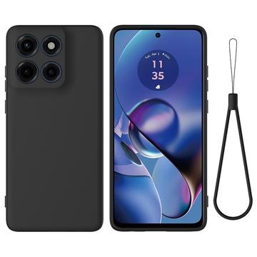 Motorola Moto G Stylus 5G (2025) Funda de silicona líquida con correa de mano - Negro