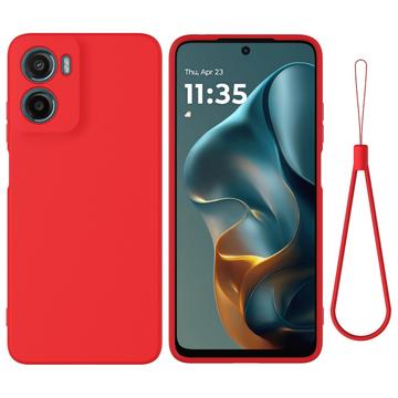 Motorola Moto G05/E15 Funda de silicona líquida con correa de mano - Rojo