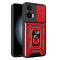 Funda híbrida con anillo giratorio y protector de cámara para Motorola Moto G35 - Rojo