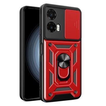 Funda híbrida con anillo giratorio y protector de cámara para Motorola Moto G35 - Rojo