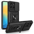 Funda híbrida con anillo giratorio y protector de cámara para Motorola Moto G56 - Negro