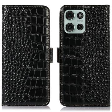 Funda Crocodile con RFID para Motorola Moto G75 - Estilo Cartera - Negro