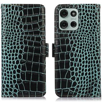 Funda Crocodile con RFID para Motorola Moto G75 - Estilo Cartera - Verde