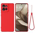 Motorola Moto G75 Funda de silicona líquida con correa de mano - Rojo