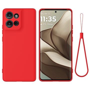 Motorola Moto G75 Funda de silicona líquida con correa de mano - Rojo