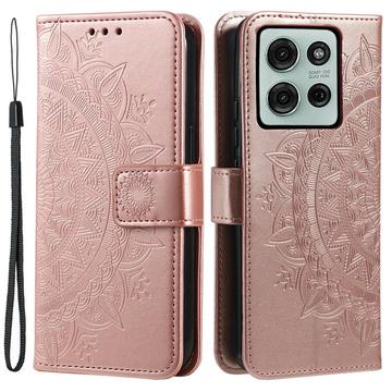 Funda Mandala Series para Motorola Moto G75 - Estilo Cartera - Rosa Dorado