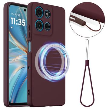 Funda de Silicona Líquida para Motorola Moto G86 Power - Compatible con MagSafe - Vino Tinto