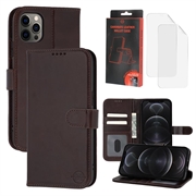 Funda de Cuero MyTPhone CardMate para iPhone 12/12 Pro - Estilo Cartera - Marrón oscuro