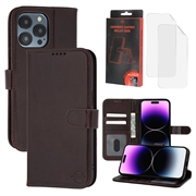Funda de Cuero MyTPhone CardMate para iPhone 14 Pro - Estilo Cartera - Marrón oscuro