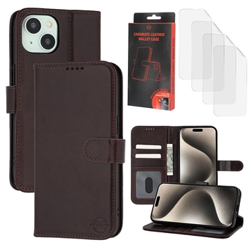 Funda de Cuero MyTPhone CardMate para iPhone 15 Plus/14 Plus - Estilo Cartera - Marrón oscuro