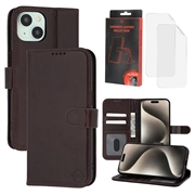 Funda de Cuero MyTPhone CardMate para iPhone 15 - Estilo Cartera - Marrón oscuro