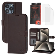 Funda de Cuero MyTPhone CardMate para iPhone 15 Pro - Estilo Cartera - Marrón oscuro