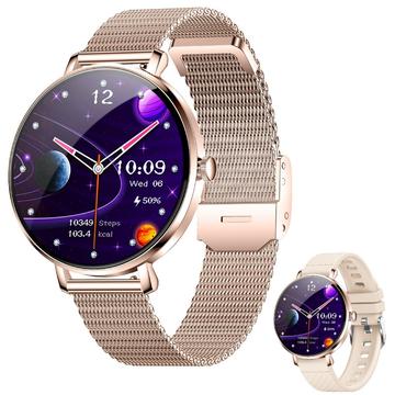 NX21 Reloj inteligente para mujer con monitorización de la salud - Bluetooth 5.3 & IP68 - Oro