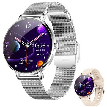 NX21 Reloj inteligente para mujer con monitorización de la salud - Bluetooth 5.3 & IP68 - Plata
