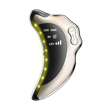 NY-S008 Masajeador facial Gua Sha RF y EMS - LED de 5 colores - Oro