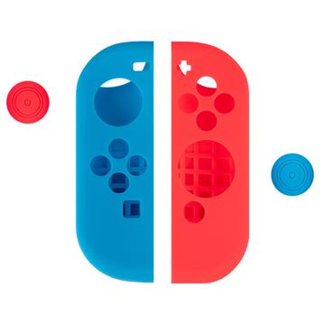Funda de silicona para el mando de Nintendo Switch con tapones para el pulgar - Rojo / Azul