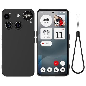 Nothing Phone (3) Funda de silicona líquida con correa de mano - Negro