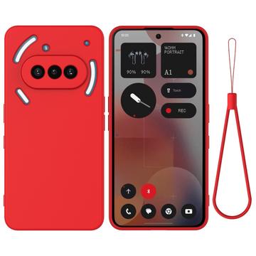 Nothing Phone (3a) Funda de silicona líquida con correa de mano - Rojo