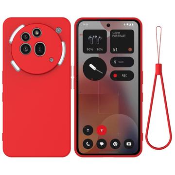 Nothing Phone (3a) Pro Funda de silicona líquida con correa de mano - Rojo