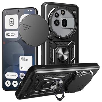 Funda híbrida con anillo giratorio y protector de cámara para Nothing Phone (3a) Pro - Negro