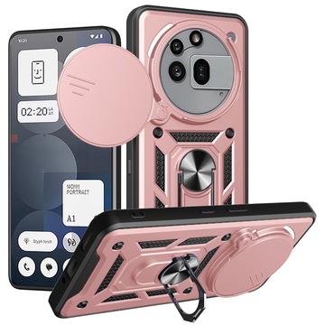 Funda híbrida con anillo giratorio y protector de cámara para Nothing Phone (3a) Pro - Rosa Dorado