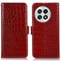 Funda Crocodile con RFID para OnePlus 13 - Estilo Cartera - Rojo