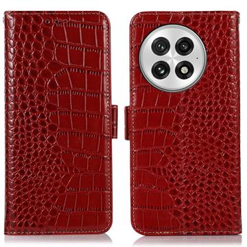 Funda Crocodile con RFID para OnePlus 13 - Estilo Cartera - Rojo
