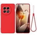 OnePlus 13 Funda de silicona líquida con correa de mano - Rojo