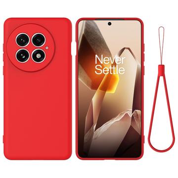 OnePlus 13 Funda de silicona líquida con correa de mano - Rojo