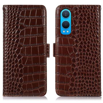 Funda Crocodile con RFID para OnePlus Nord CE4 Lite/Oppo K12x - Estilo Cartera - Marrón